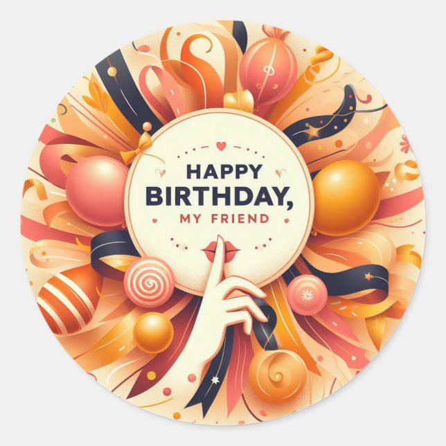 Redonda Pegatina de cumpleaños para el mejor amigo (Anverso)