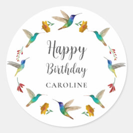 Redonda Pegatina de cumpleaños personalizada de colibrí
