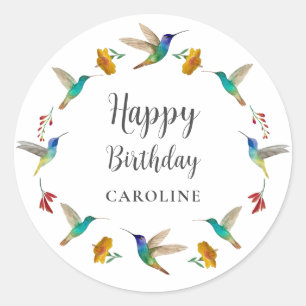 Redonda Pegatina de cumpleaños personalizada de colibrí