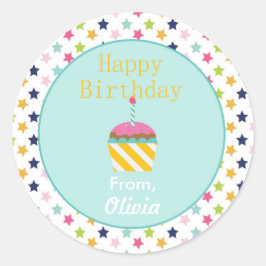 Redonda Pegatina de cumpleaños personalizado de Confetti S