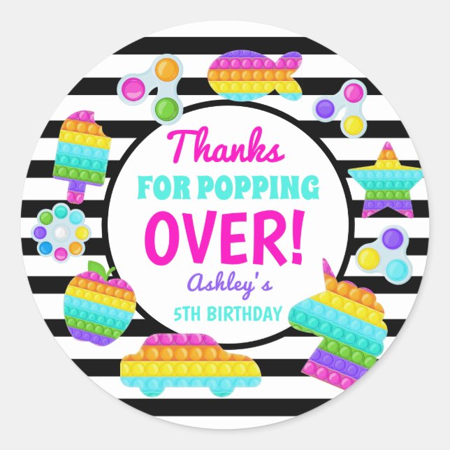 Redonda Pegatina de cumpleaños pop it, pop sobre pegatina (Anverso)