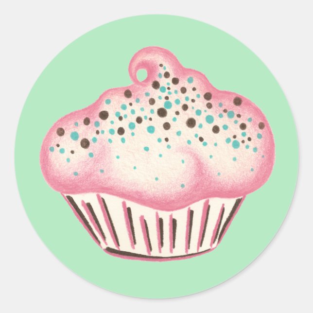 Redonda Pegatina de Cupcake (Anverso)