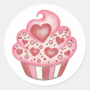 Redonda Pegatina de Cupcake Corazón de San Valentín