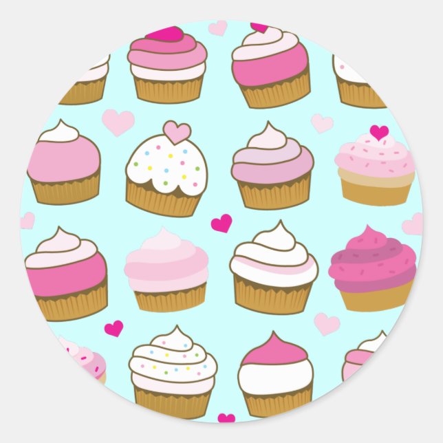 Redonda pegatina de cupcakes (Anverso)