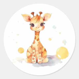 Redonda Pegatina de Cute Baby Giraffe