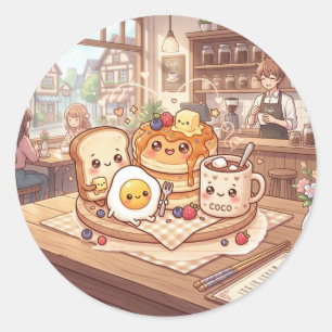 Redonda Pegatina de Cute Breakfast Cafe