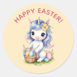 Redonda Pegatina de Cute Happy Easter Unicorn