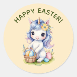 Redonda Pegatina de Cute Happy Easter Unicorn