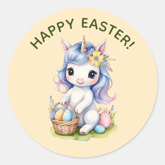Redonda Pegatina de Cute Happy Easter Unicorn (Anverso)