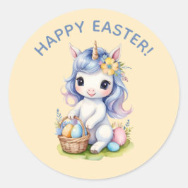 Redonda Pegatina de Cute Happy Easter Unicorn