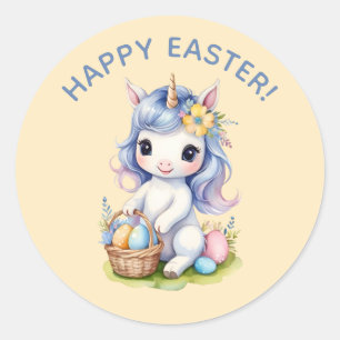 Redonda Pegatina de Cute Happy Easter Unicorn