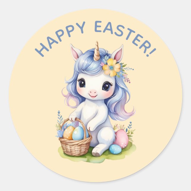 Redonda Pegatina de Cute Happy Easter Unicorn (Anverso)