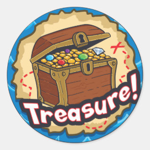 Redonda Pegatina de Cute Pirate Treasure Chest
