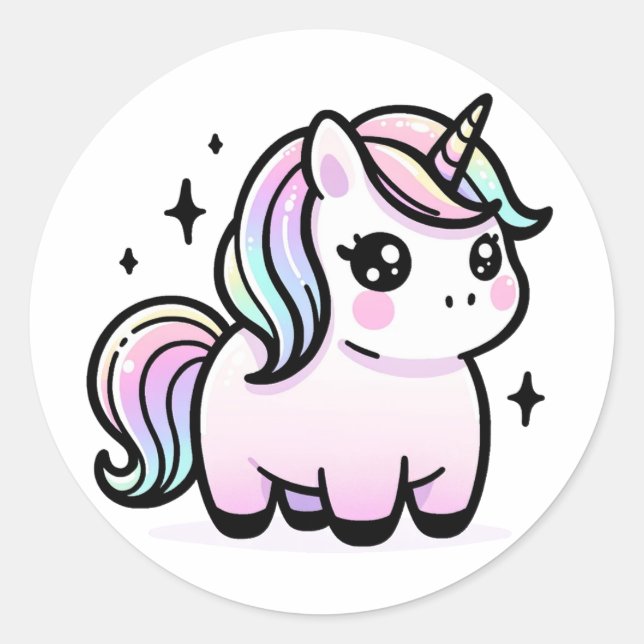 Redonda Pegatina de Cute Unicorn (Anverso)