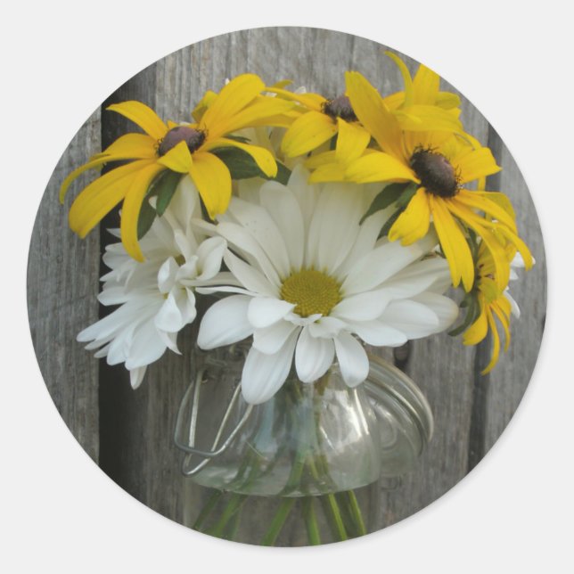 Redonda Pegatina de Daisy y Black Eyed Susans (Anverso)