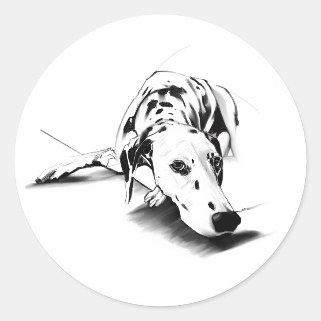Redonda Pegatina de Dálmata - Arte de Perro (Anverso)