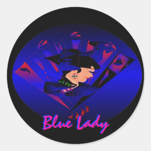 Redonda pegatina de "Dama Azul" - Personalizable