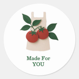 Redonda Pegatina de Delantal de Tomate — Opción de Nombre 