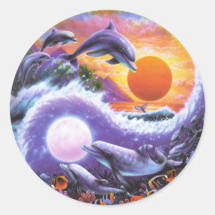 Redonda Pegatina de delfines
