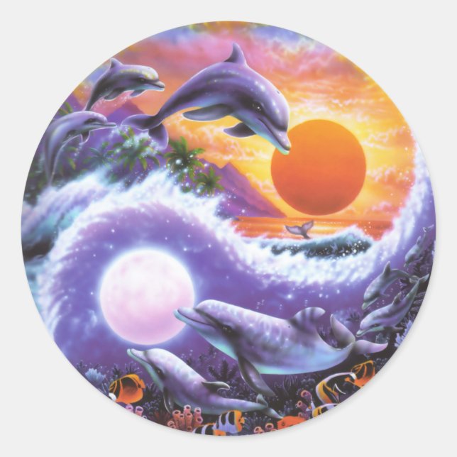Redonda Pegatina de delfines (Anverso)
