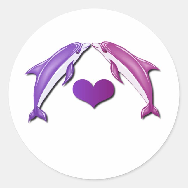 Redonda Pegatina de delfines besando (Anverso)