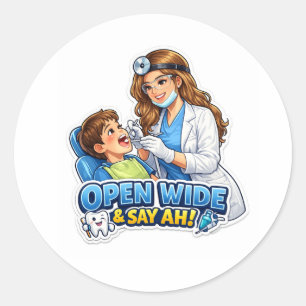 Redonda Pegatina de dentista 'Abre bien, di Ah'
