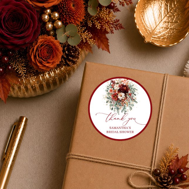 Redonda Pegatina de despedida de soltera boho de cobre de  (Trendy copper boho autumn bridal shower sticker design

)