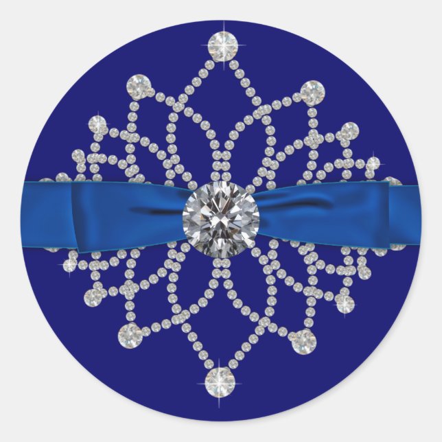 Redonda Pegatina de Diamantes Azul Real Elegante (Anverso)