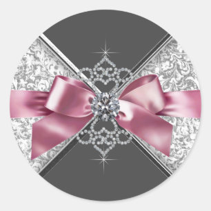 Redonda Pegatina de diamantes elegantes rosa negro blanco