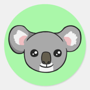 Redonda Pegatina de dibujo de Cul Happy Gray Koala Face