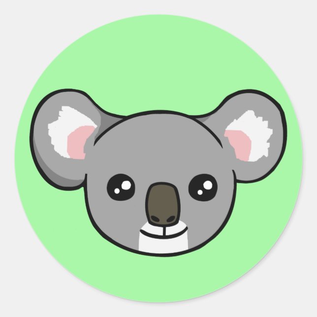 Redonda Pegatina de dibujo de Cul Happy Gray Koala Face (Anverso)