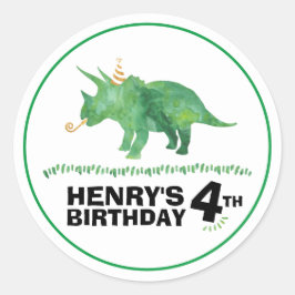 Redonda Pegatina de Dinosaur Birthday Triceratops