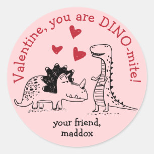 Redonda Pegatina de Dinosaur Valentine
