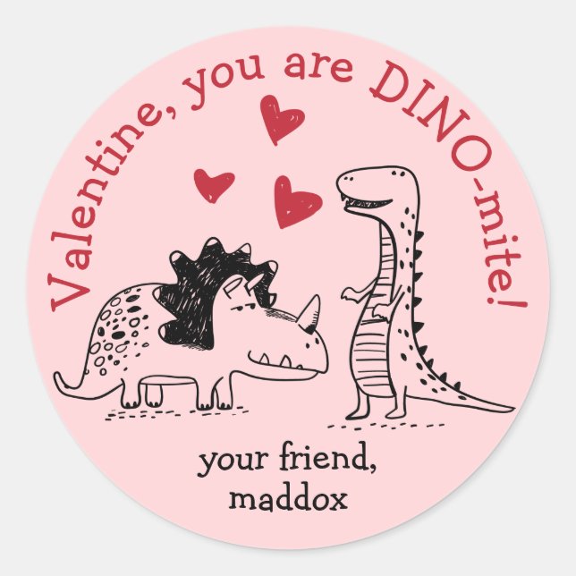 Redonda Pegatina de Dinosaur Valentine (Anverso)