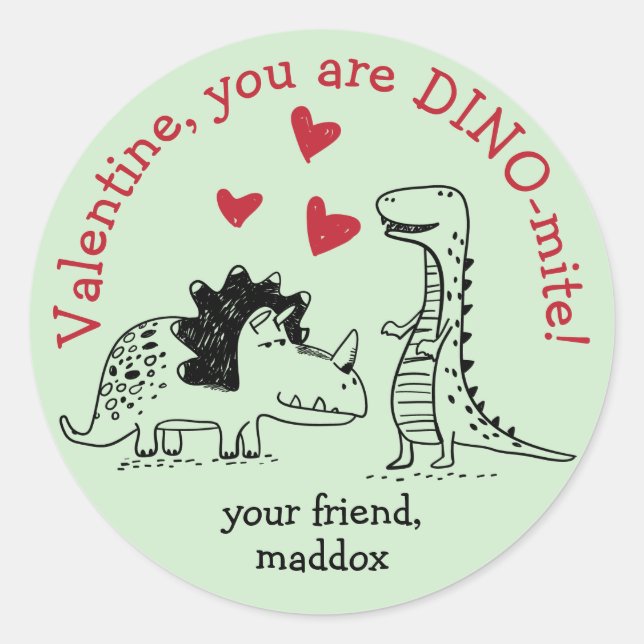 Redonda Pegatina de Dinosaur Valentine (Anverso)