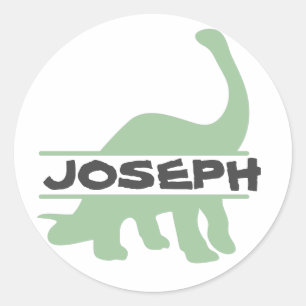 Redonda pegatina de dinosaurio personalizado con nombre de