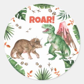 Redonda Pegatina de dinosaurios Dino Tema Clásico Pegatina