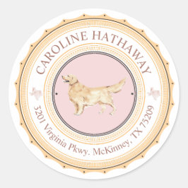 Redonda Pegatina de dirección de devolución de perro de Te