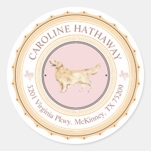 Redonda Pegatina de dirección de devolución de perro de Te