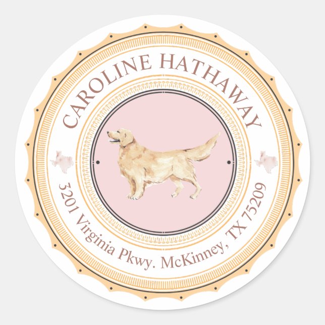 Redonda Pegatina de dirección de devolución de perro de Te (Anverso)