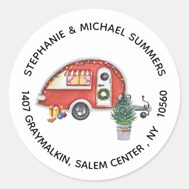 Redonda  Pegatina de dirección de regreso de campamento de (Anverso)