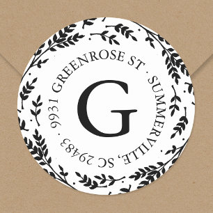 Redonda Pegatina de direcciones de monograma de la corona 