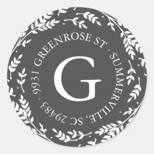 Redonda Pegatina de direcciones de monograma de la corona 