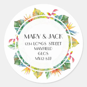 REDONDA PEGATINA DE DIRECCIONES TROPICAL