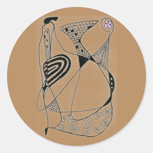 Redonda pegatina de diseño abstracto de "Bailar con gallin (Anverso)