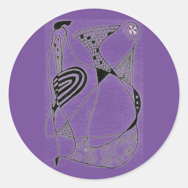 Redonda pegatina de diseño abstracto de "Baile Hen en Púrp (Anverso)