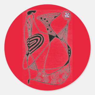 Redonda pegatina de diseño abstracto de "Baile Hen en rojo