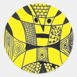 Redonda pegatina de diseño abstracto de "Perro amarillo en