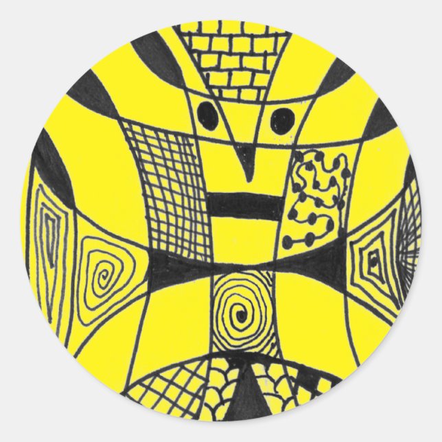 Redonda pegatina de diseño abstracto de "Perro amarillo en (Anverso)