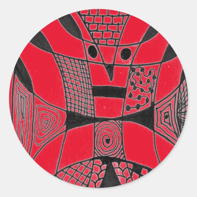 Redonda pegatina de diseño abstracto de "Yappy Dog On Red" (Anverso)
